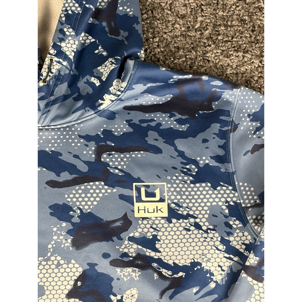 Huk Men Blue Digital Camo Performance Hoodie Pullover Fishing Sweatshirt Medium - Picture 7 of 8